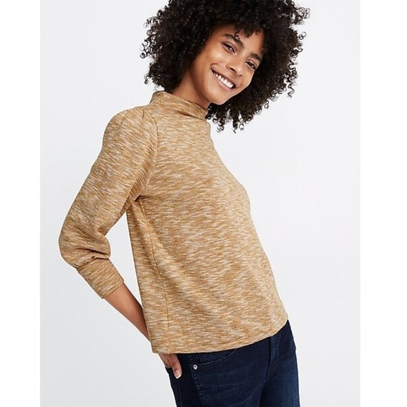 Madewell Tops - Madewell Gathered-Sleeve Mockneck Top Knit 3/4 Sleeves Pullover Sweater M